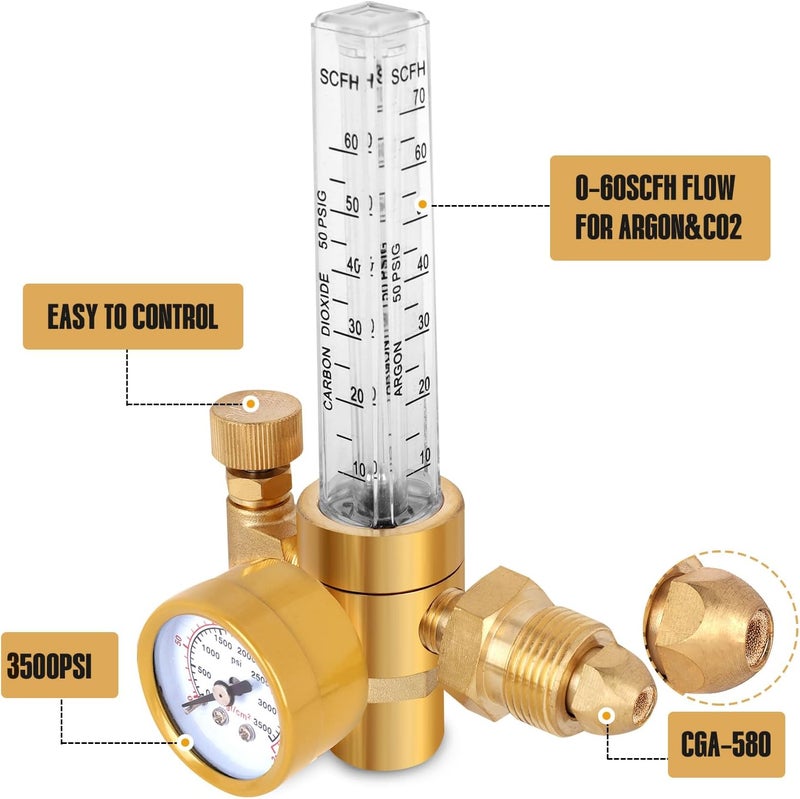 BOWELD BO WELD Argon CO2 Regulator Flow Meter Gas Regulator with 6.8ft Gas Hose for TIG MIG Welder - Image 2